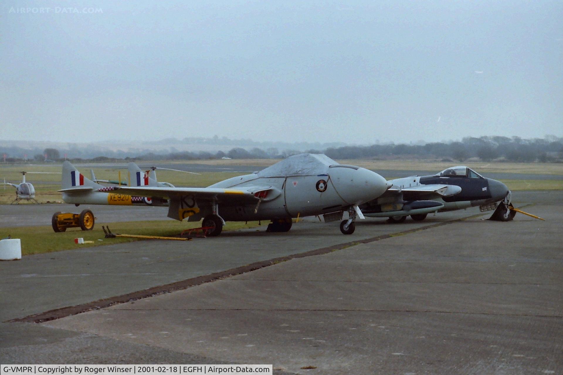 G-VMPR, 1955 De Havilland DH-115 Vampire T.11 C/N 15621, Vampire (XE920) recently joined by Venom G-GONE at Swansea Airport.