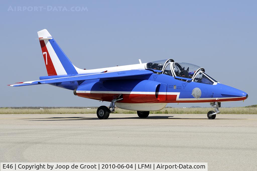 E46, Dassault-Dornier Alpha Jet E C/N E46, Unlike most Patrouille de France aircraft E36 does not have a registration in the F-TER series. Ir carries F-UHRF on the fuselage.