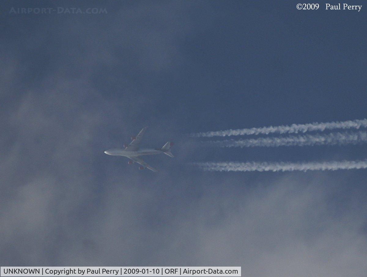 UNKNOWN, Contrails Various C/N Unknown, Virgin Atlantic flight 37 nearly obscured by clouds, over Virginia
