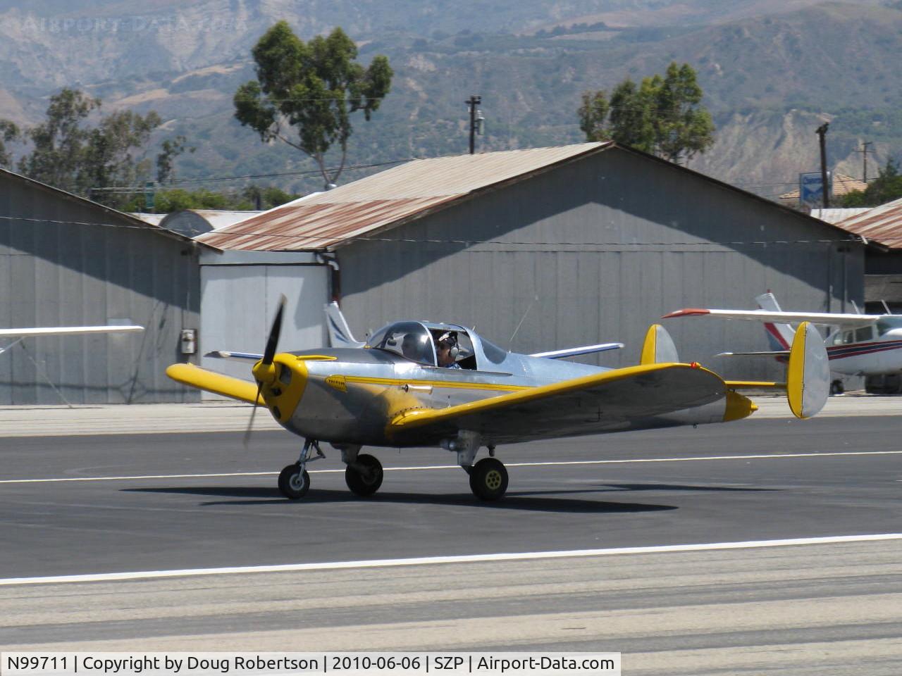 N99711, 1946 Erco 415D Ercoupe C/N 2334, 1946 ERCO ERCOUPE 415C, Continental O-200 100 Hp takeoff roll Rwy 22