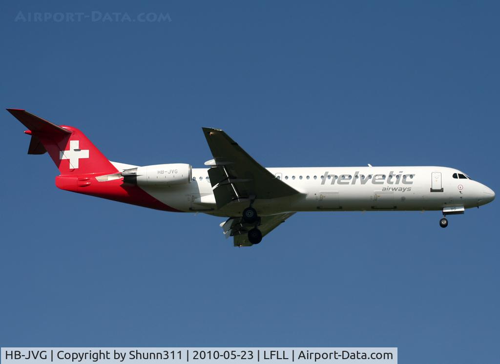 HB-JVG, 1993 Fokker 100 (F-28-0100) C/N 11478, Landing rwy 36R