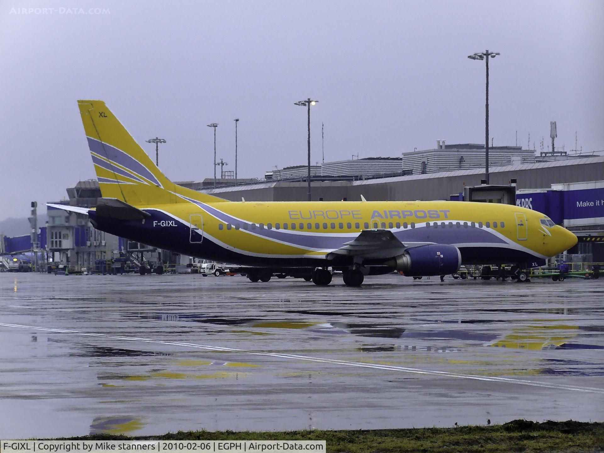 F-GIXL, 1987 Boeing 737-348QC C/N 23810, Europe airpost B737 At a misrable wet Edinburgh airport,on a rugby charter flight