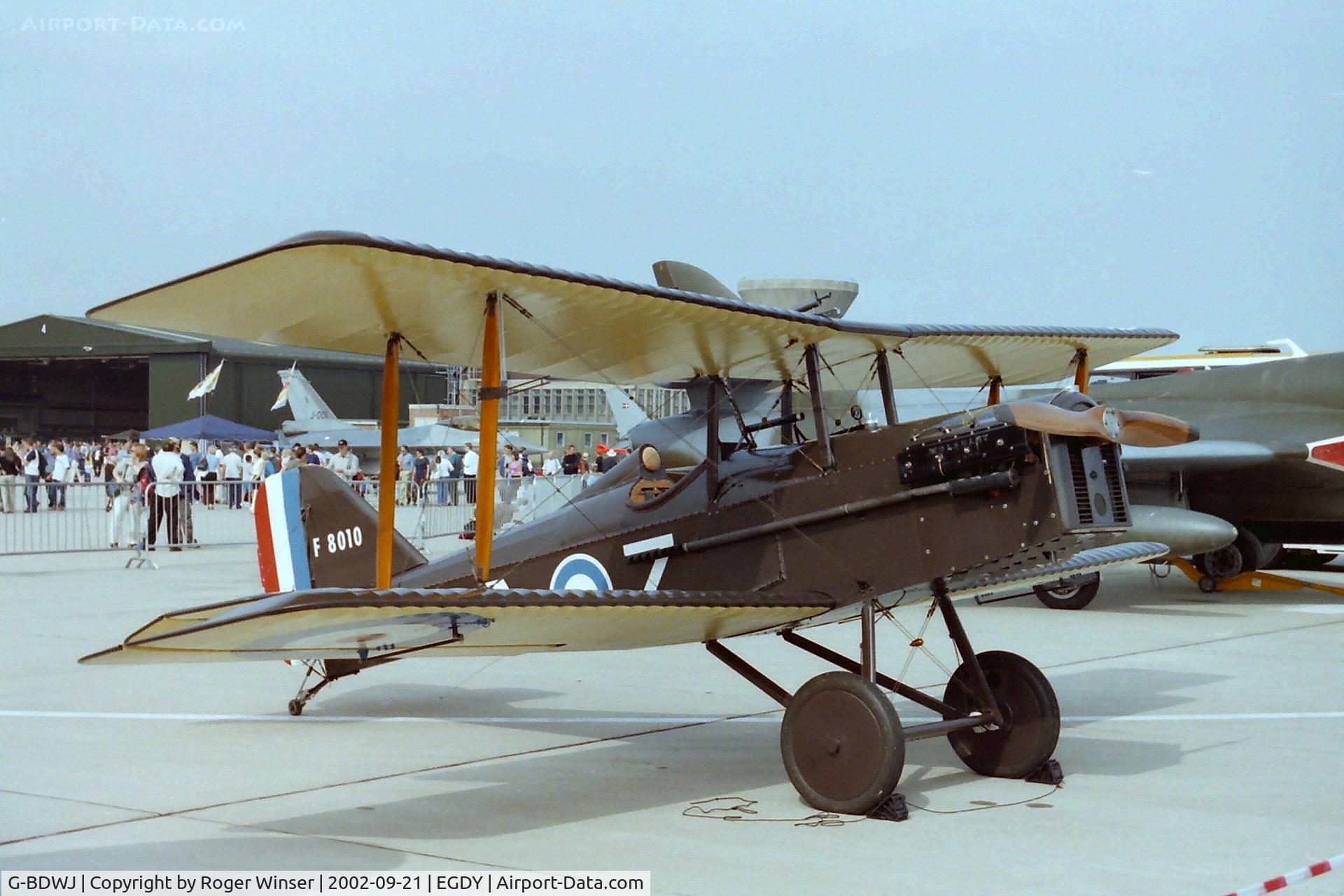 G-BDWJ, 1978 Royal Aircraft Factory SE-5A Replica C/N PFA 020-10034, Replica SE-5A carrying s/n F8010 and coded Z of 85 Squadron RFC at RNAS Yeovilton Air Day 2002