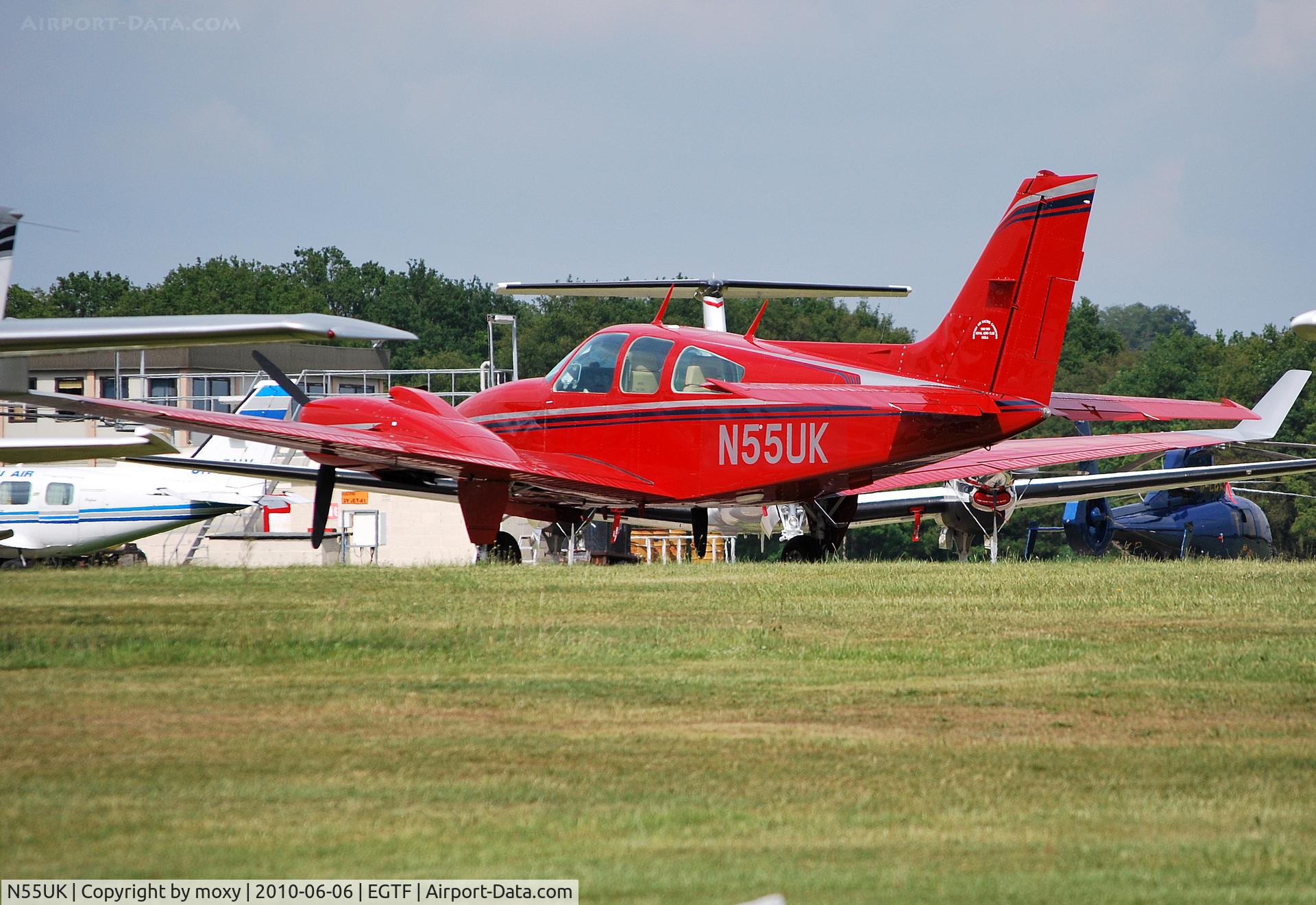 N55UK, 1978 Beech E-55 Baron Baron C/N TE-1128, Beech E55 Baron at Fairoaks. Ex G-FLAK