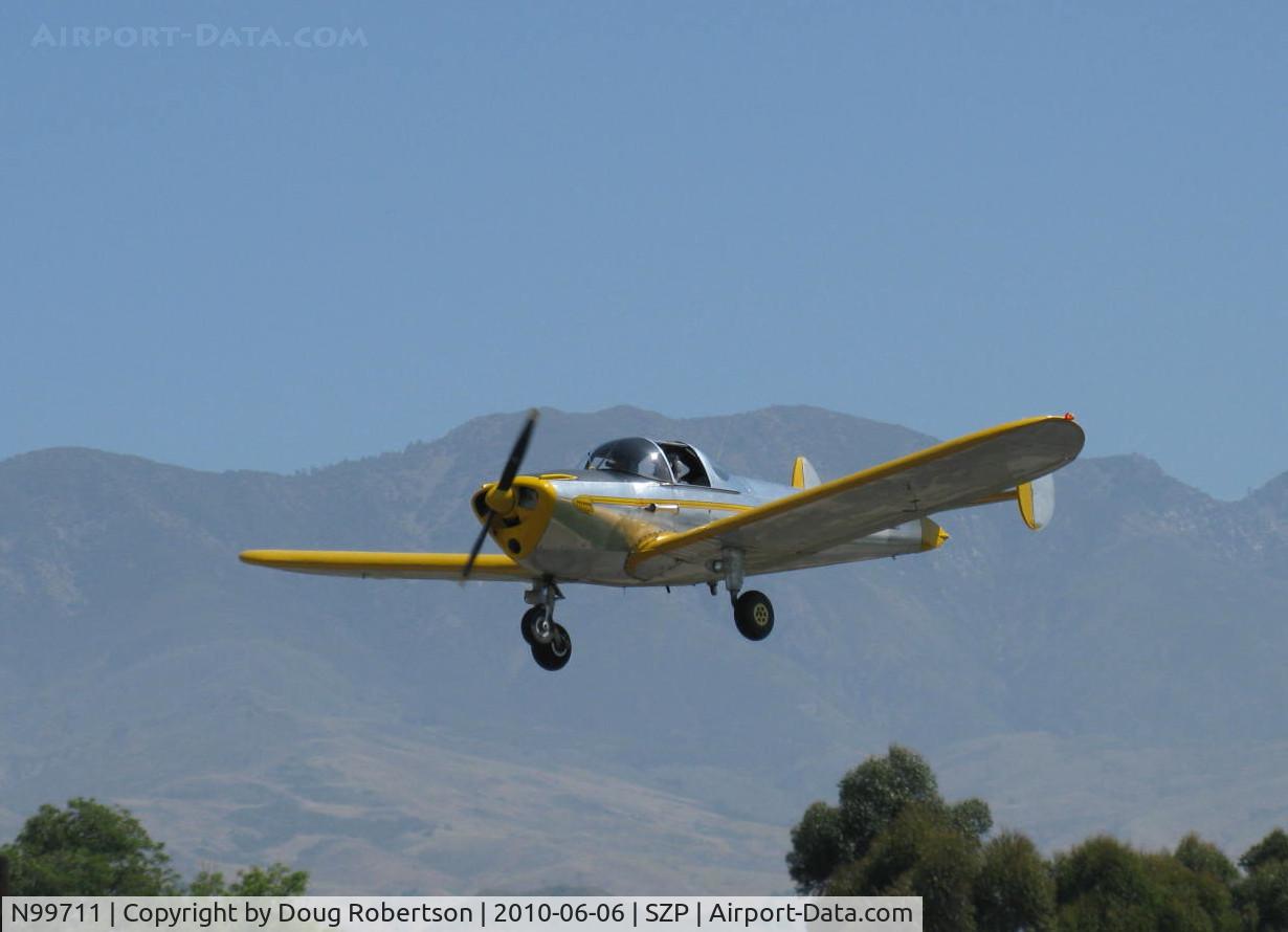 N99711, 1946 Erco 415D Ercoupe C/N 2334, 1946 ERCO ERCOUPE 415-D, Continental O-200 100 Hp upgrade, on final Rwy 22