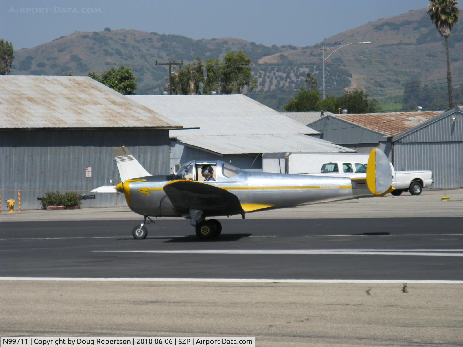 N99711, 1946 Erco 415D Ercoupe C/N 2334, 1946 ERCO ERCOUPE 415-D, Continental O-200 100 Hp upgrade, takeoff roll Rwy 22