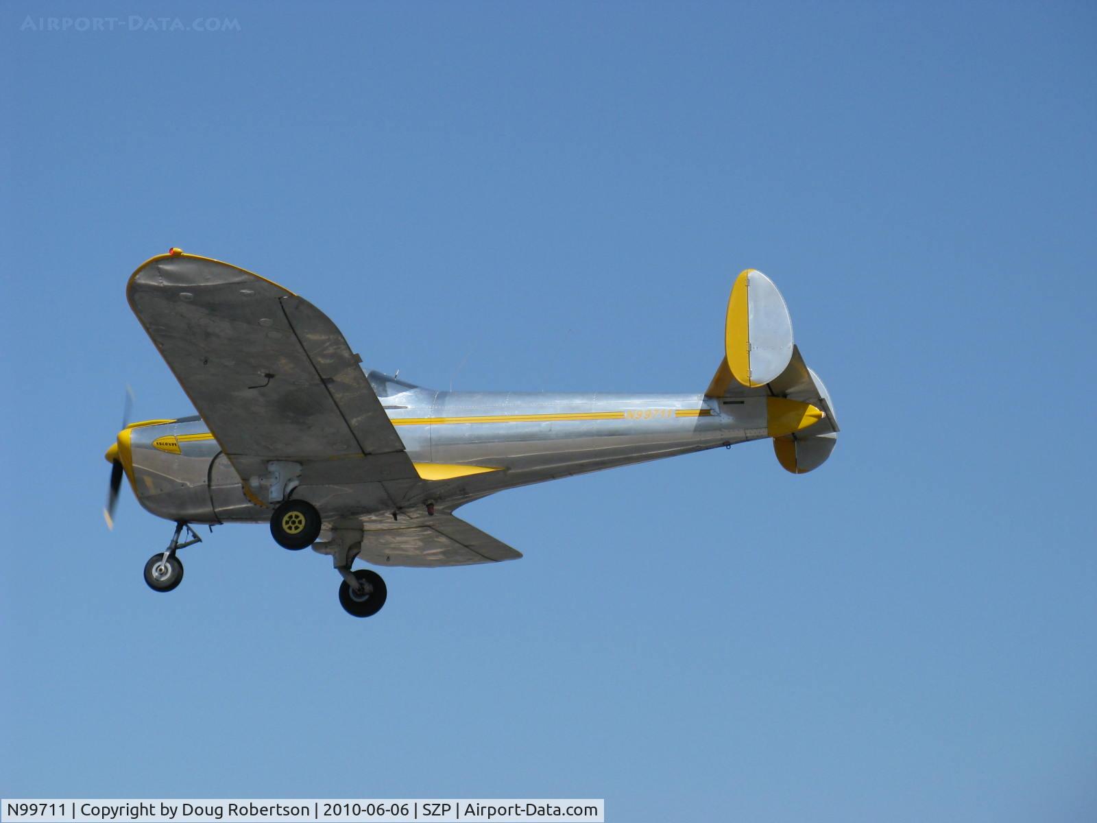 N99711, 1946 Erco 415D Ercoupe C/N 2334, 1946 ERCO ERCOUPE 415-D, Continental O-200 100 Hp upgrade, on final Rwy 22