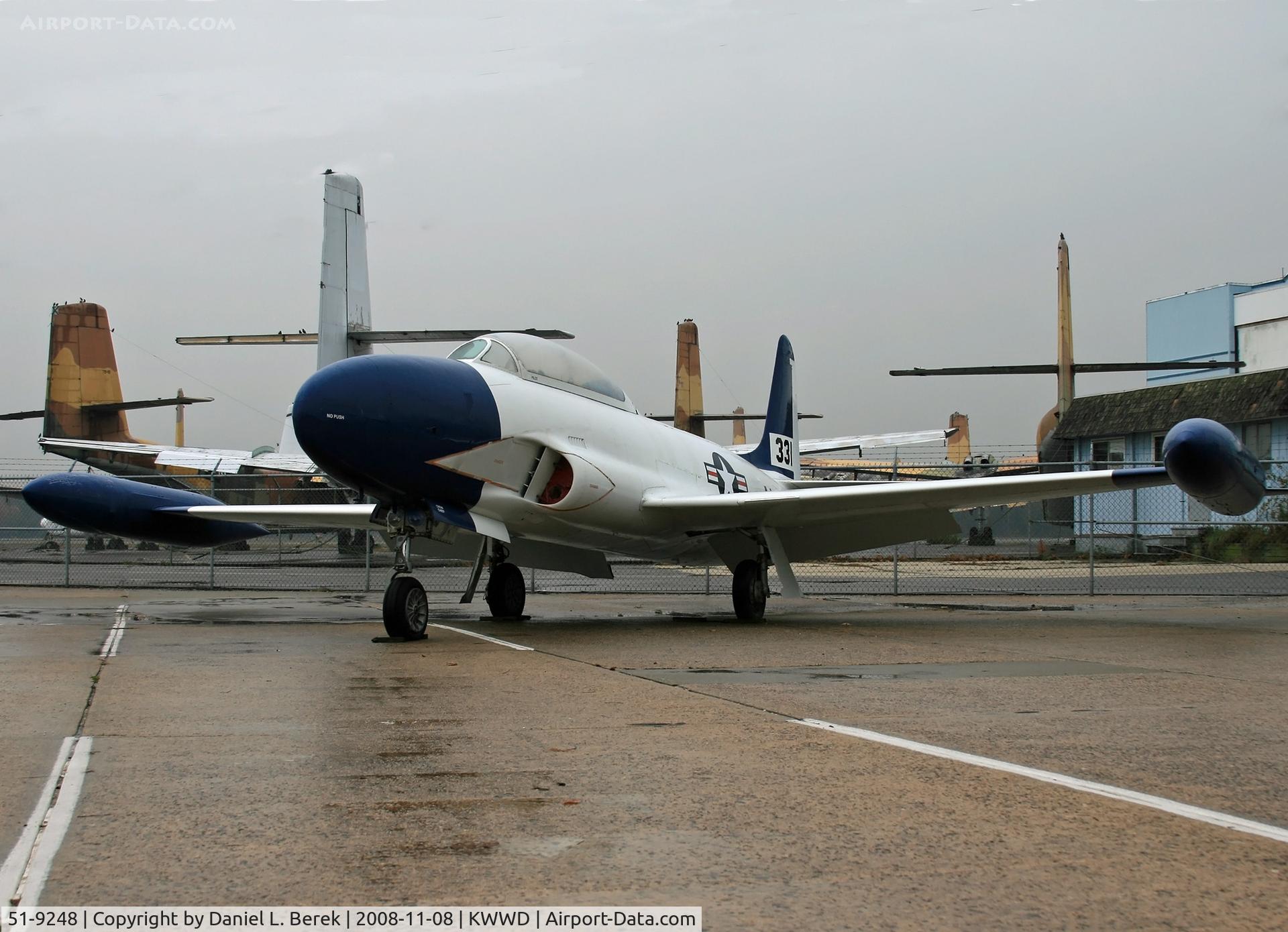 51-9248, 1951 Lockheed T-33A Shooting Star C/N 580-7032, This handsome aircraft greets visitors to the Naval Air Station Wildwood Foundation museum. The plane few with the Belgian and Yugoslav air forces.