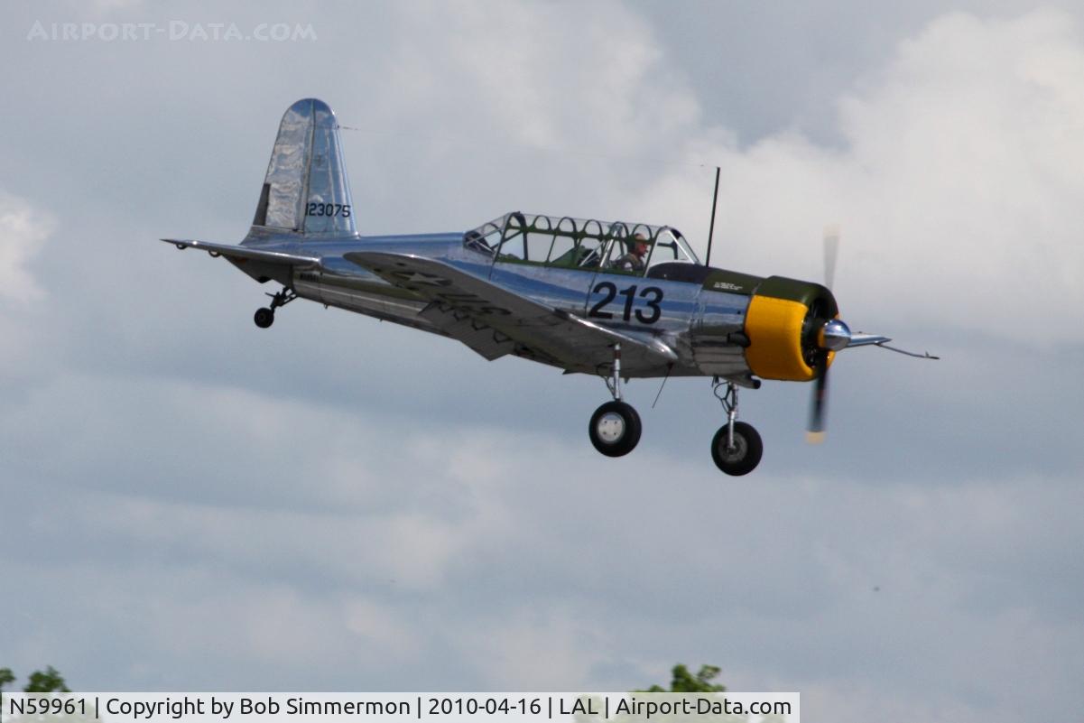 N59961, 1942 Consolidated Vultee BT-13A C/N 7722, Arriving at Lakeland, Florida during Sun N Fun 2010.
