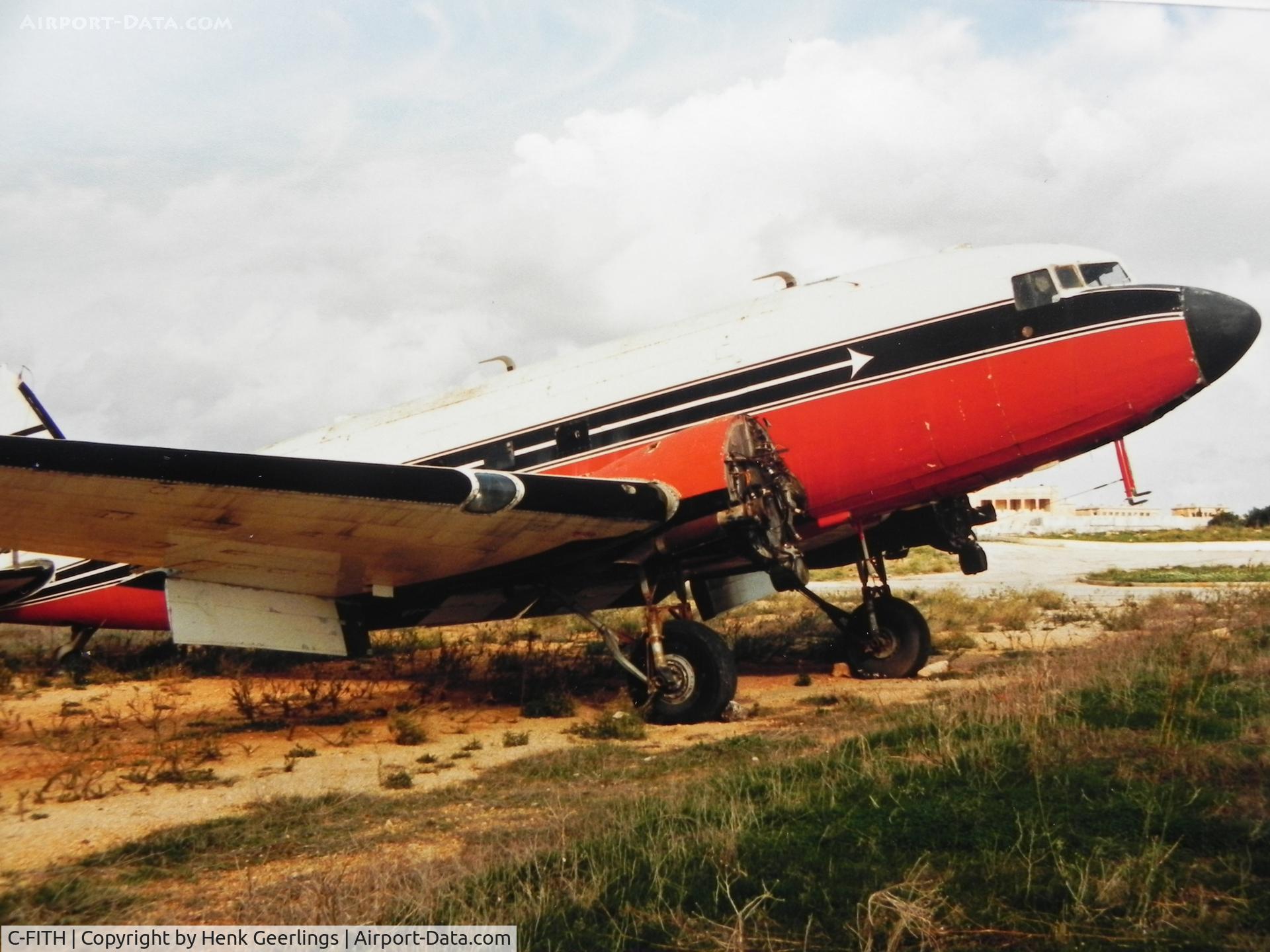 C-FITH, 1944 Douglas C-47A Skytrain C/N 20228, Ex Terra Surveys - Geoterrex.

Hall Far Airport , Malta

Scan from photo taken in nov. 1987