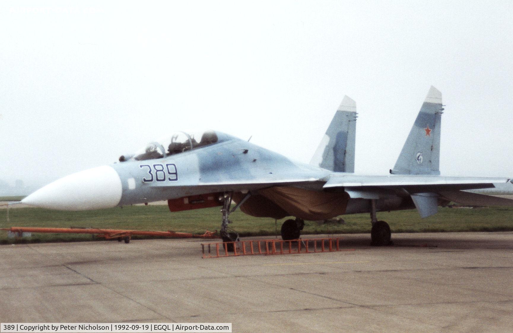 389, Sukhoi Su-27UB C/N 25389, Su-27B Flanker from Kubinka Air Base on display at the 1992 RAF Leuchars Airshow.