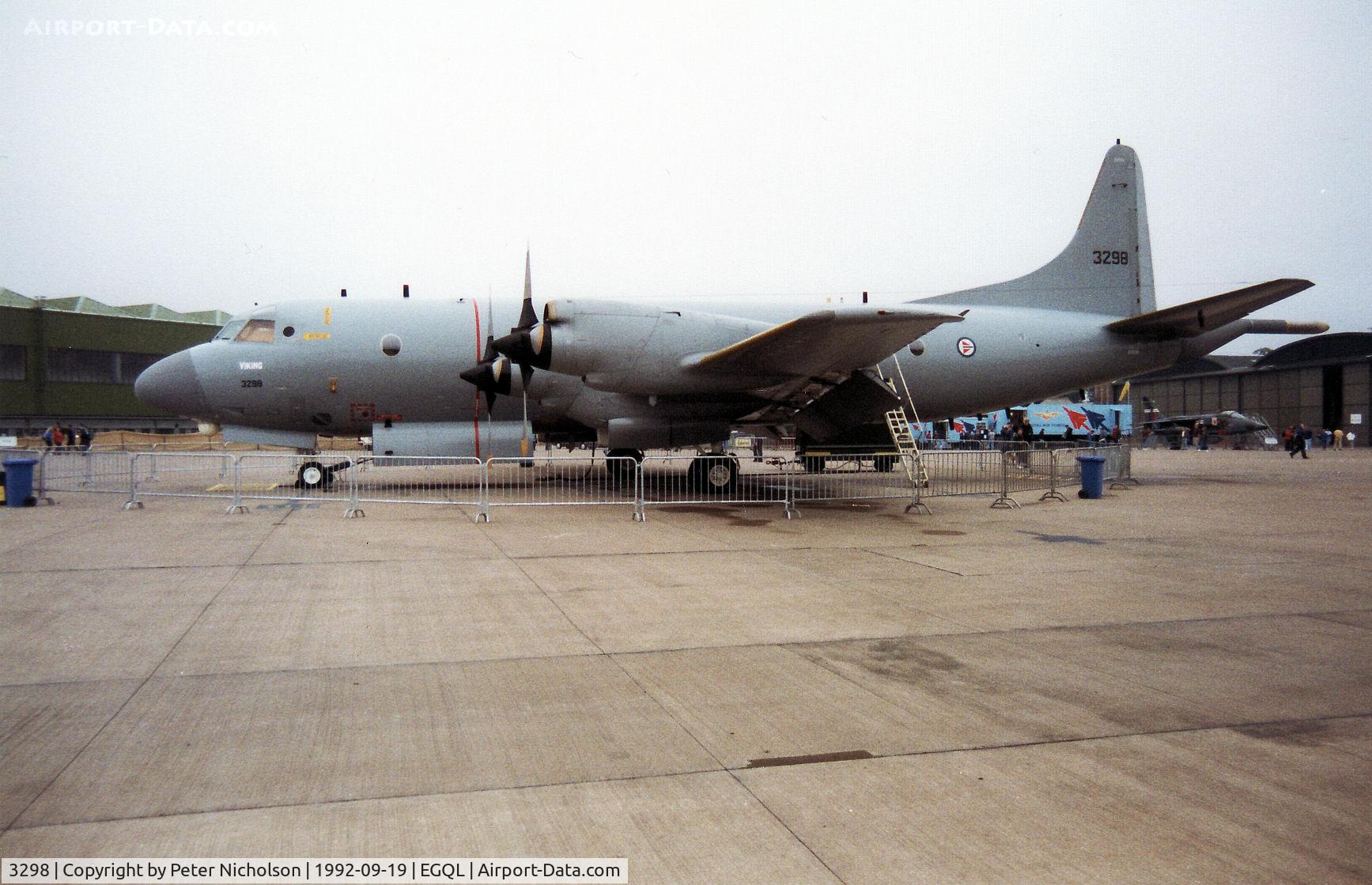 3298, 1989 Lockheed P-3C Orion C/N 285H-5819, P-3C Orion, named Viking, of 333 Skv Royal Norwegian Air Force on display at the 1992 RAF Leuchars Airshow.