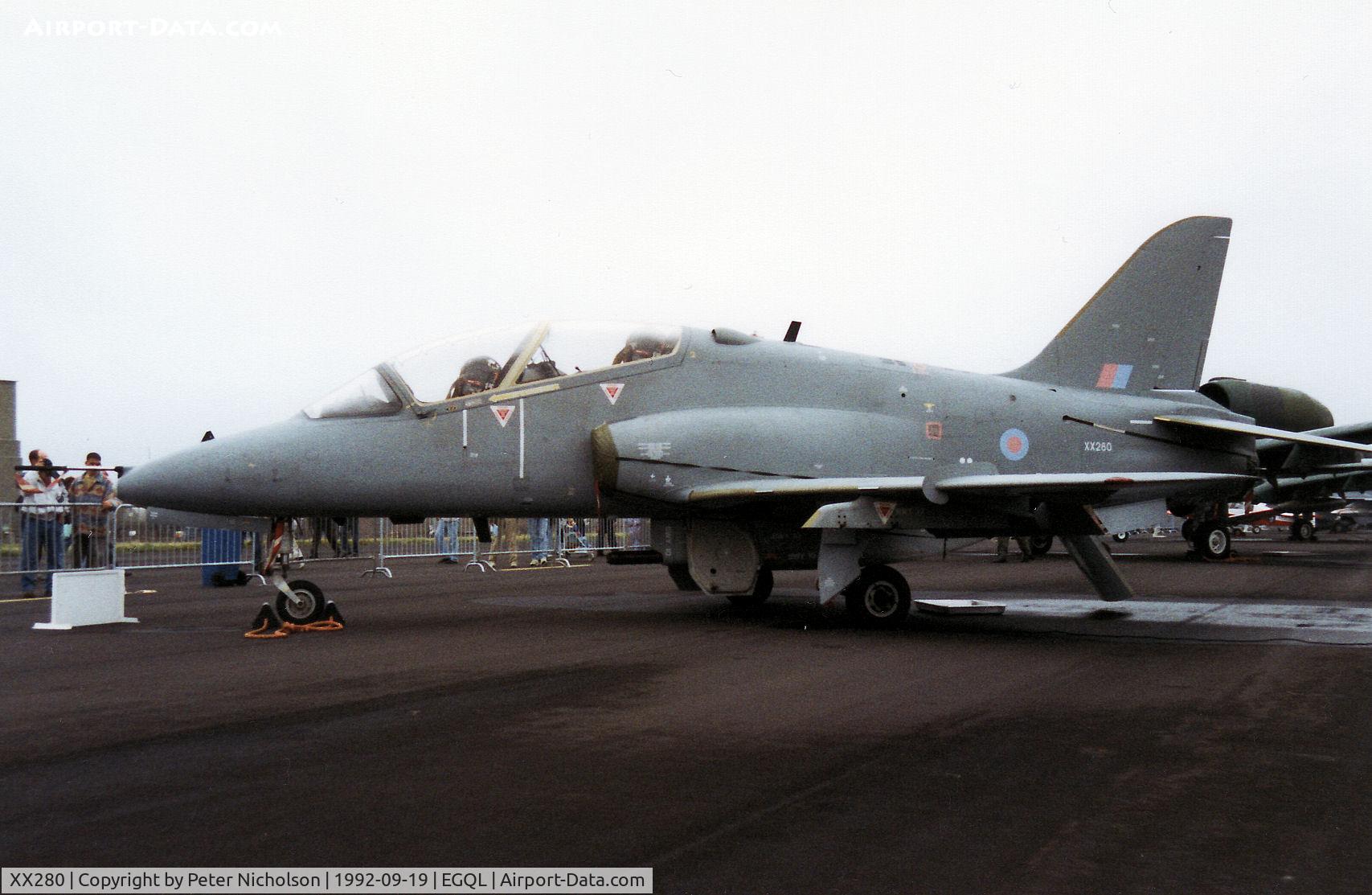 XX280, 1979 Hawker Siddeley Hawk T.1A C/N 105/312105, Hawk T.1A of 7 Flying Training School at RAF Chivenor on display at the 1992 RAF Leuchars Airshow.