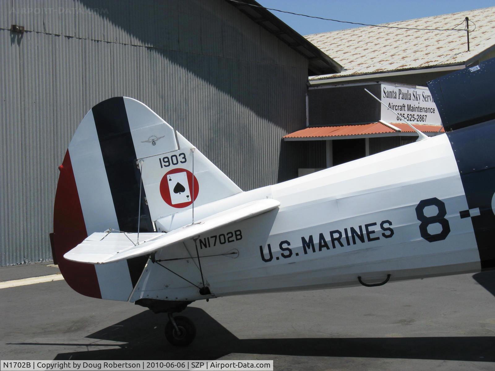 N1702B, 1942 Boeing PT-13D Kaydet (E75) C/N 75-5903, 1942 Boeing Stearman PT-13D 'Ruthies Doll', Continental W670 220 Hp, tail logo
