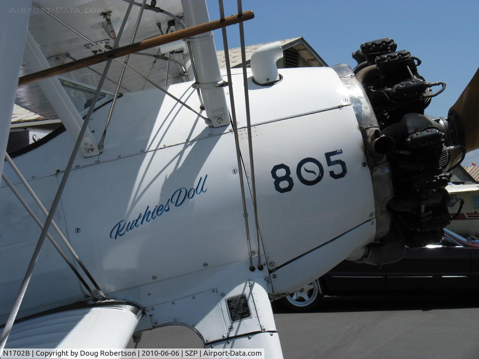 N1702B, 1942 Boeing PT-13D Kaydet (E75) C/N 75-5903, 1942 Boeing Stearman PT-13D 'Ruthies Doll', Continental W670 220 Hp