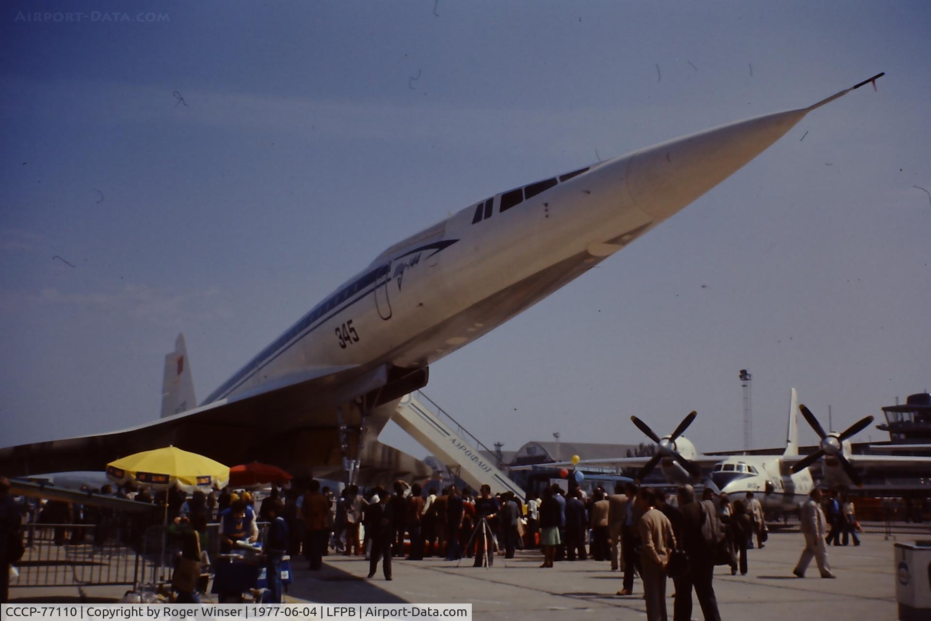 CCCP-77110, 1977 Tupolev Tu-144S C/N 06-1, Concordski show #345 on display at the Paris Air Show. Le Bourget Airport June 1977