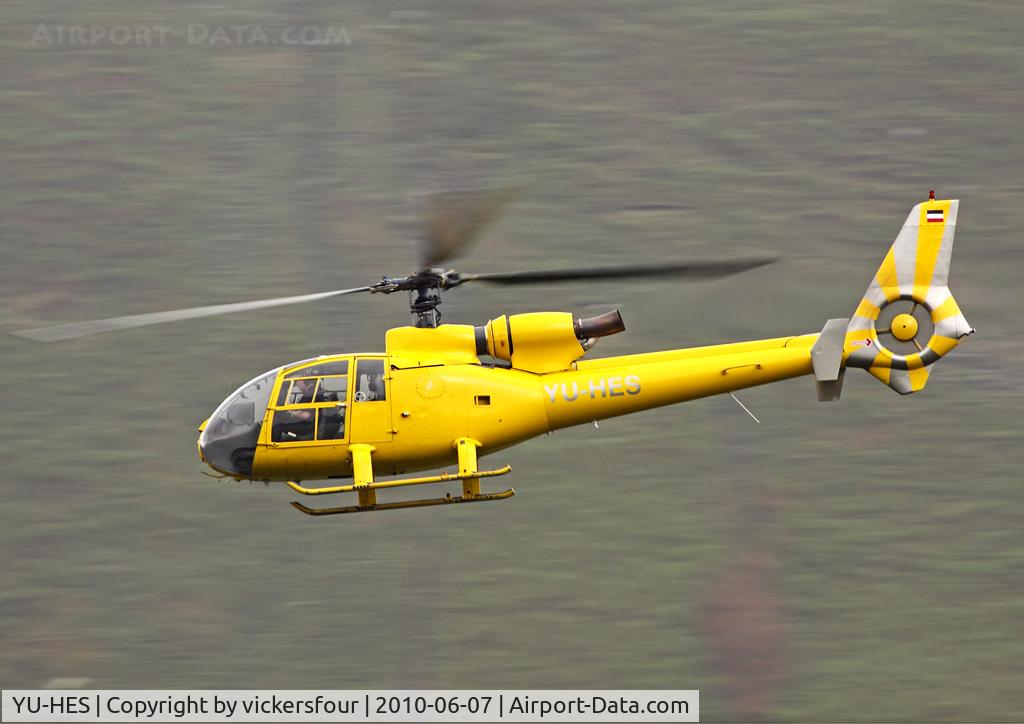 YU-HES, Aerospatiale SA-341G Gazelle C/N 1057, Privately operated SA-341G Gazelle (c/n 1057). Taken in the M6 Pass, Cumbria.