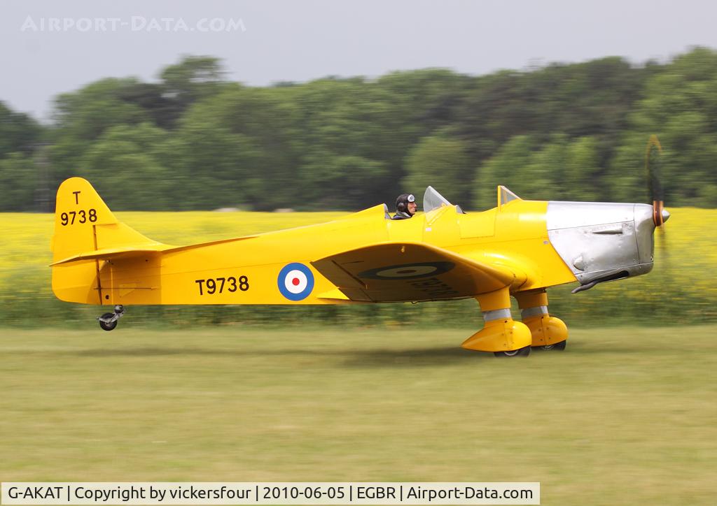 G-AKAT, 1940 Miles M14A Hawk Trainer 3 C/N 2005, Privately operated. Wears RAF markings with its correct serial T9738. Breighton.
