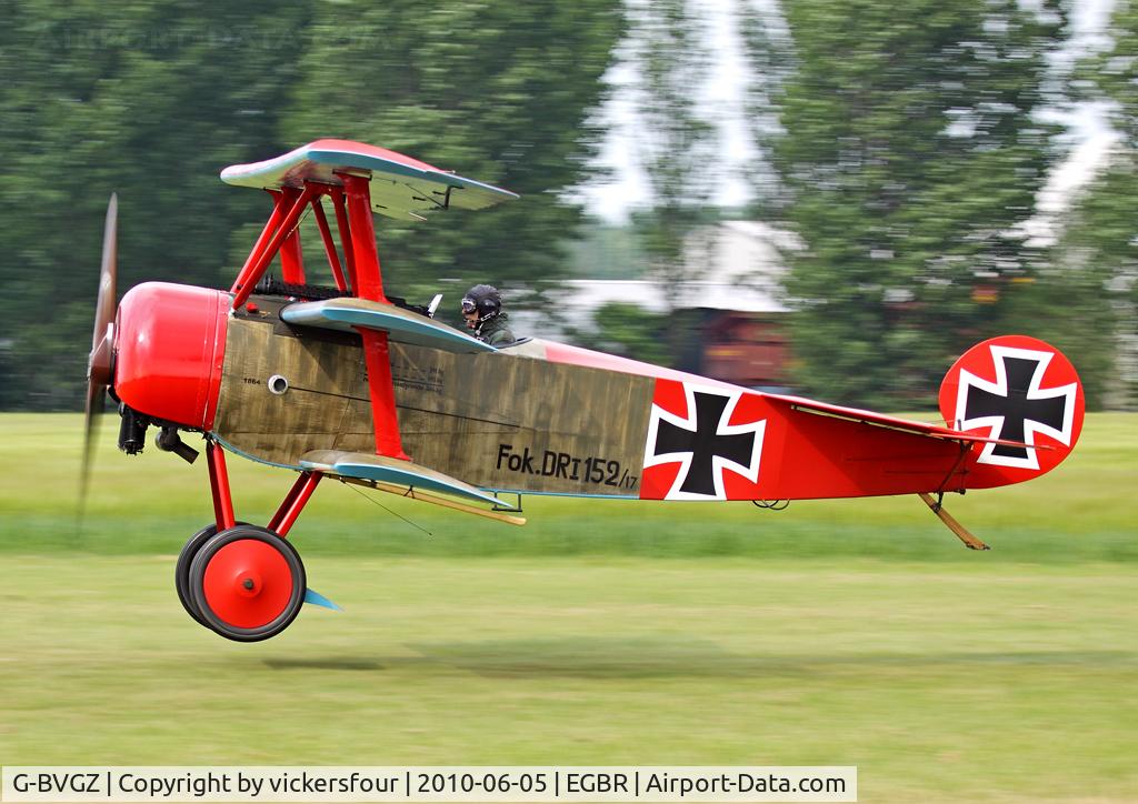 G-BVGZ, 1994 Fokker Dr.1 Triplane Replica C/N PFA 238-12654, Privately operated. Breighton.