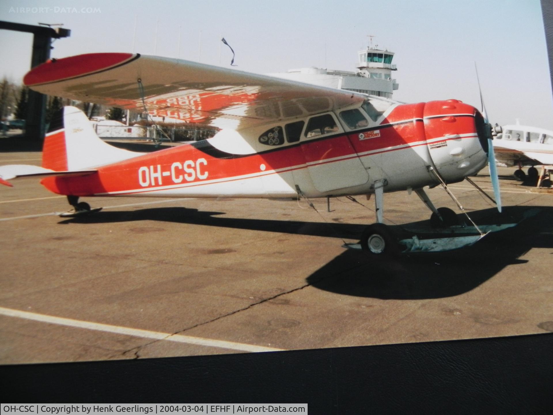 OH-CSC, 1953 Cessna 195B Businessliner C/N 16067, Cessna 195B on ski's
Pilot Factory , Malmi Airport

Scan from photo