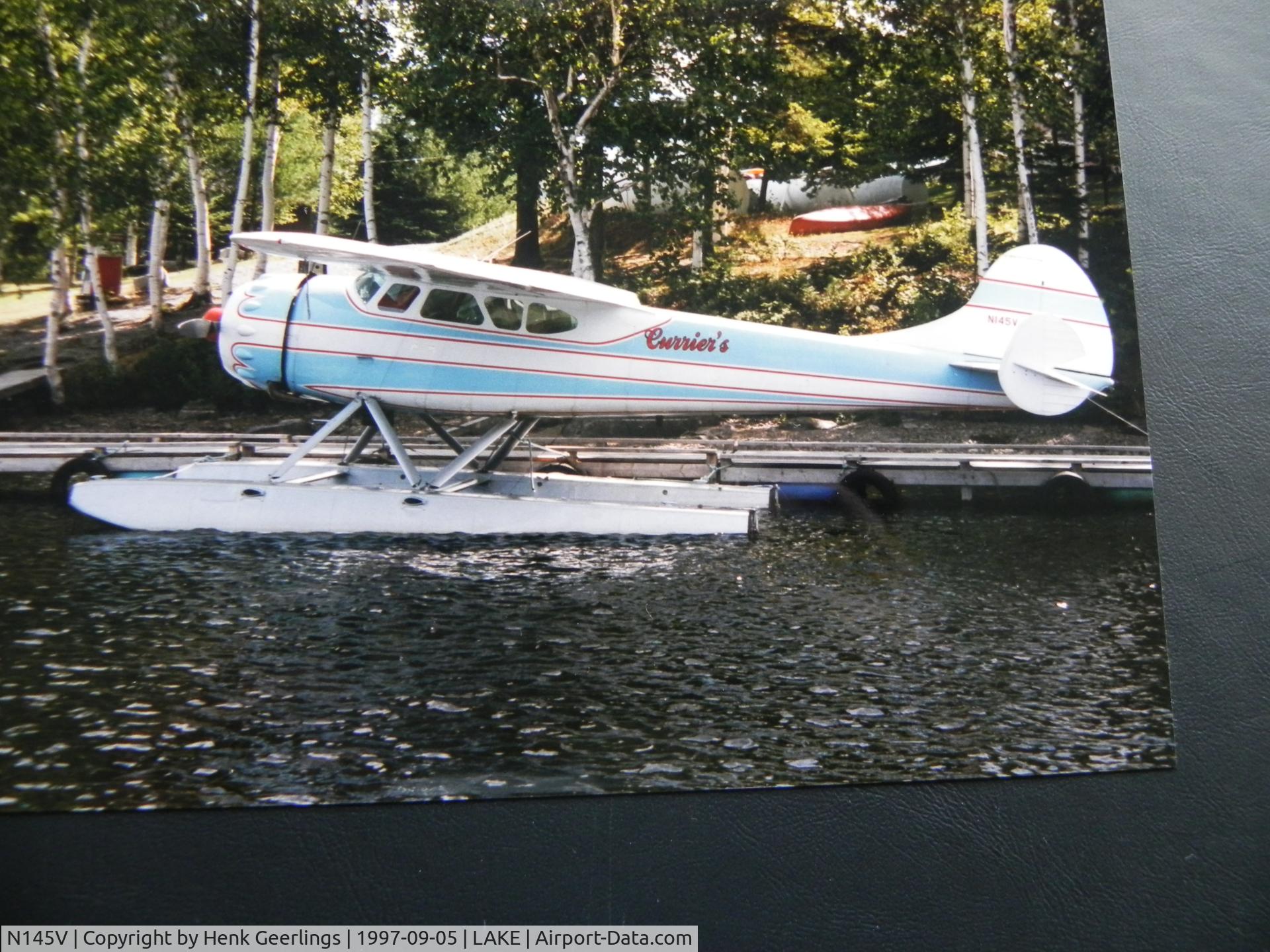 N145V, 1948 Cessna 195 C/N 7135, Curriers Flying Service.
Photo taken during Sea Plane Fly-In, Moosehead Lake , Greenville , Maine

Scan from photo taken in Sep 1997
