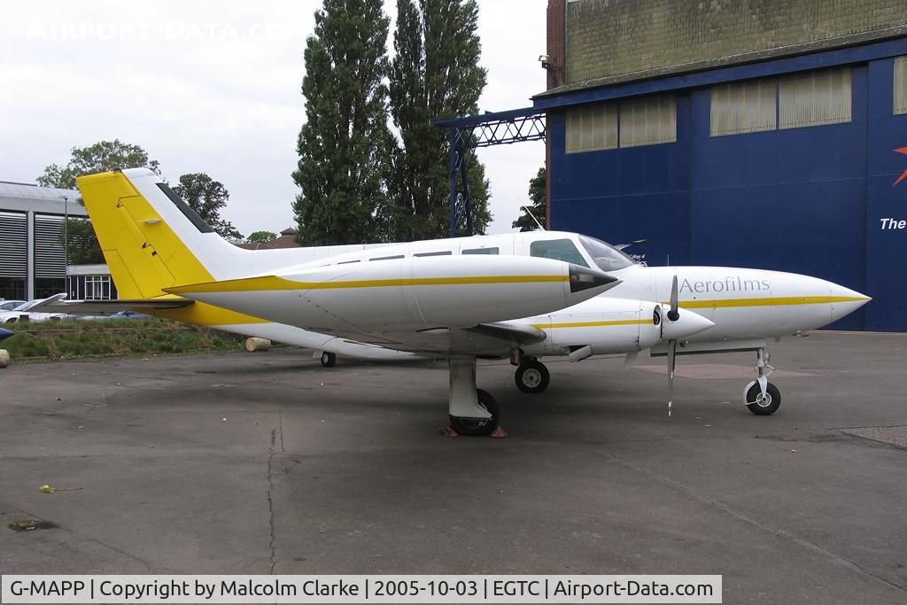 G-MAPP, 1974 Cessna 402B Utililiner C/N 402B-0583, Cessna 402B Utililiner at Cranfield Airport, UK. Previous reg D-INRH and owned by Simmons Mapping (UK) Ltd.