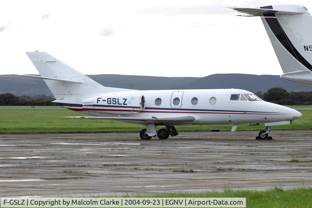 F-GSLZ, 1986 Dassault Falcon 100 C/N 208, Dassault Falcon 100 at Durham Tees Valley Airport in 2004. ) Formerly F-WZGO, F-GELS, I-OANN, N71M, F-WQBJ.