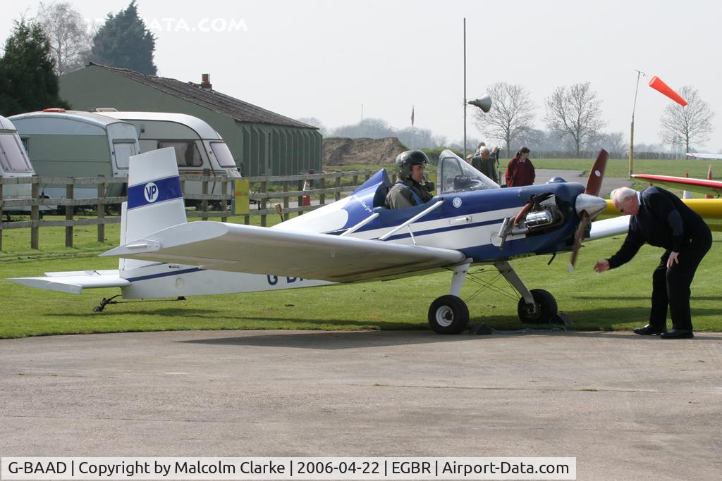 G-BAAD, 1973 Evans VP-1 Volksplane C/N PFA 1540, Evans VP-1 being started up the old fashioned way at Breighton Airfield in 2006.
