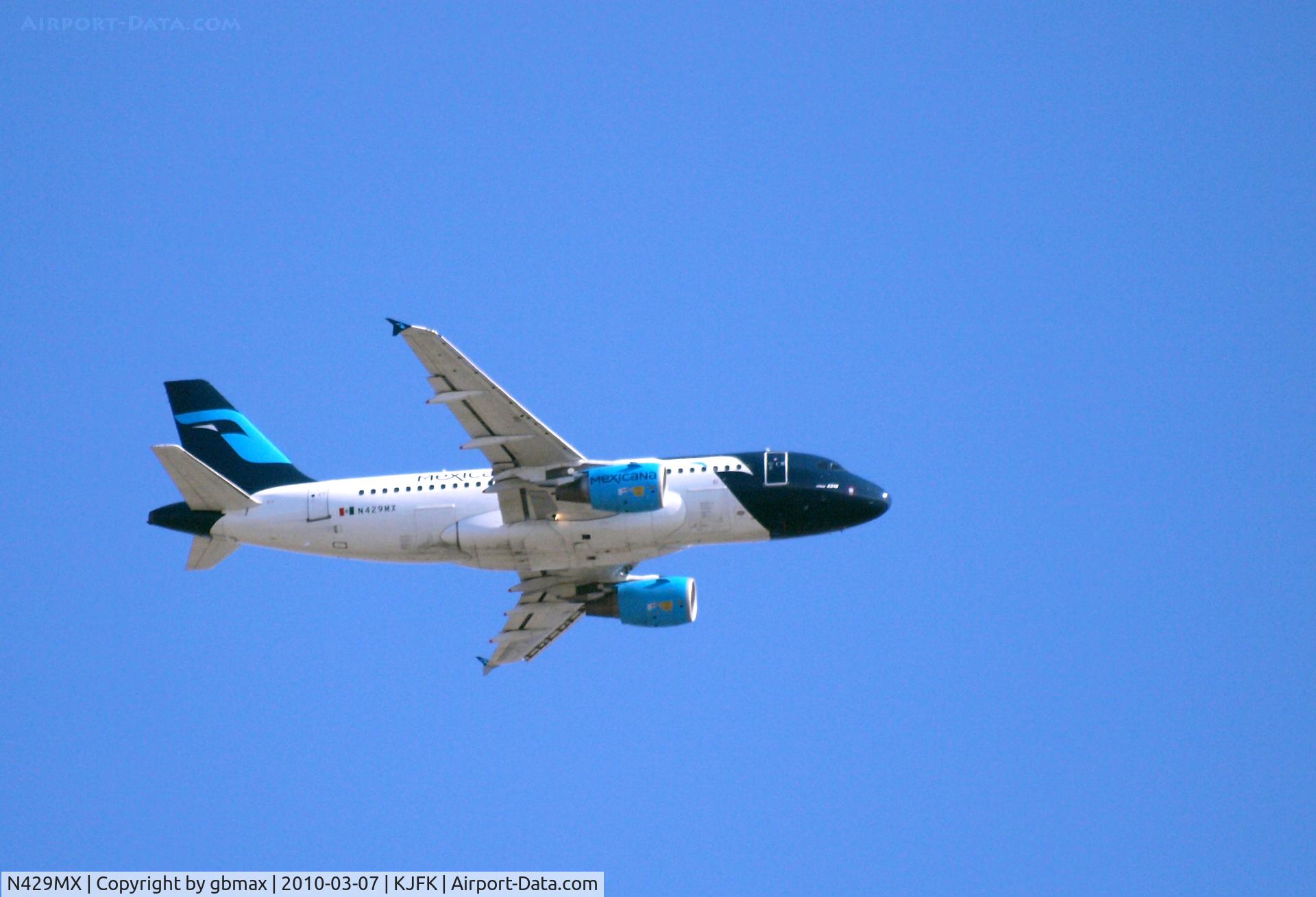 N429MX, 2001 Airbus A319-112 C/N 1429, Mexikana flying to JFK