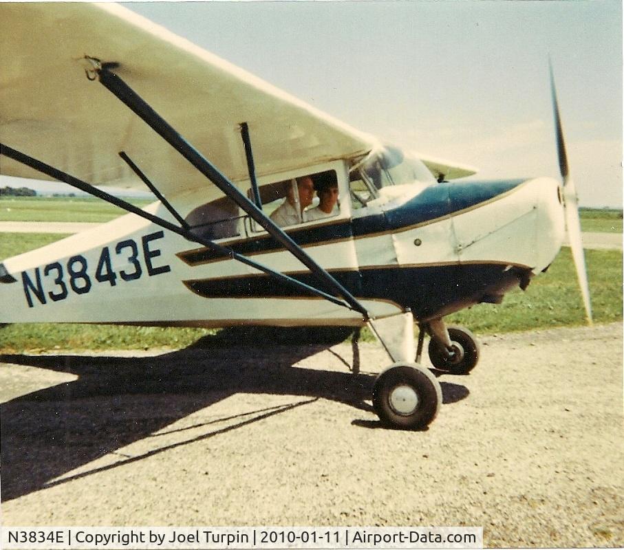 N3834E, 1947 Aeronca 11AC Chief C/N 11AC-S-47, My Brother Terry and our Dad Ralph Turpin waiting for takeoff at St. Charles Airport near St. Louis, MO in 1967.