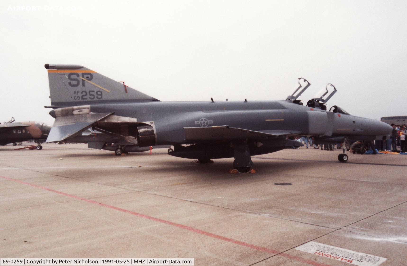 69-0259, 1969 McDonnell Douglas F-4G Phantom II C/N 3788, F-4G Phantom of 81st Tactical Fighter Squadron/52nd Tactical Fighter Wing on display at the 1991 Mildenhall Air Fete.