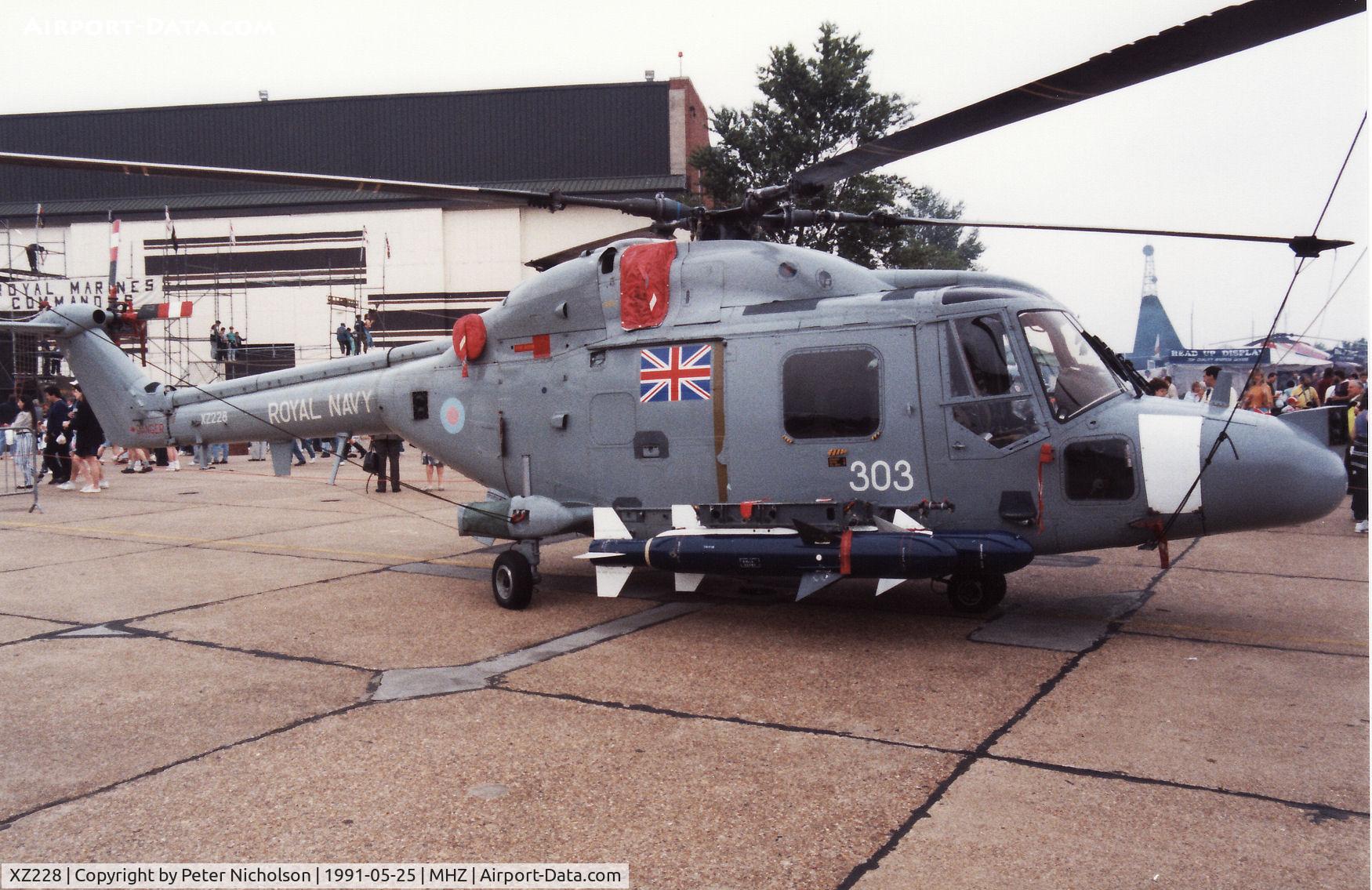 XZ228, 1976 Westland Lynx HAS.3GM C/N 002, Lynx HAS.3GM of 815 Squadron on display at the 1991 Mildenhall Air Fete.