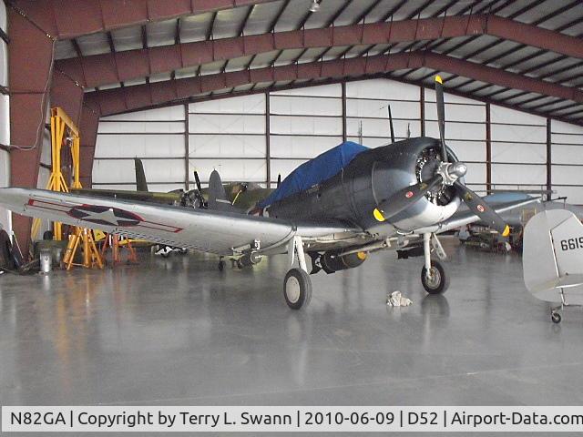 N82GA, Douglas SBD-5 Dauntless C/N 54532, Parked in the big hangar at the 1941 Historical Aircraft Group Museum in Geneseo, NY.