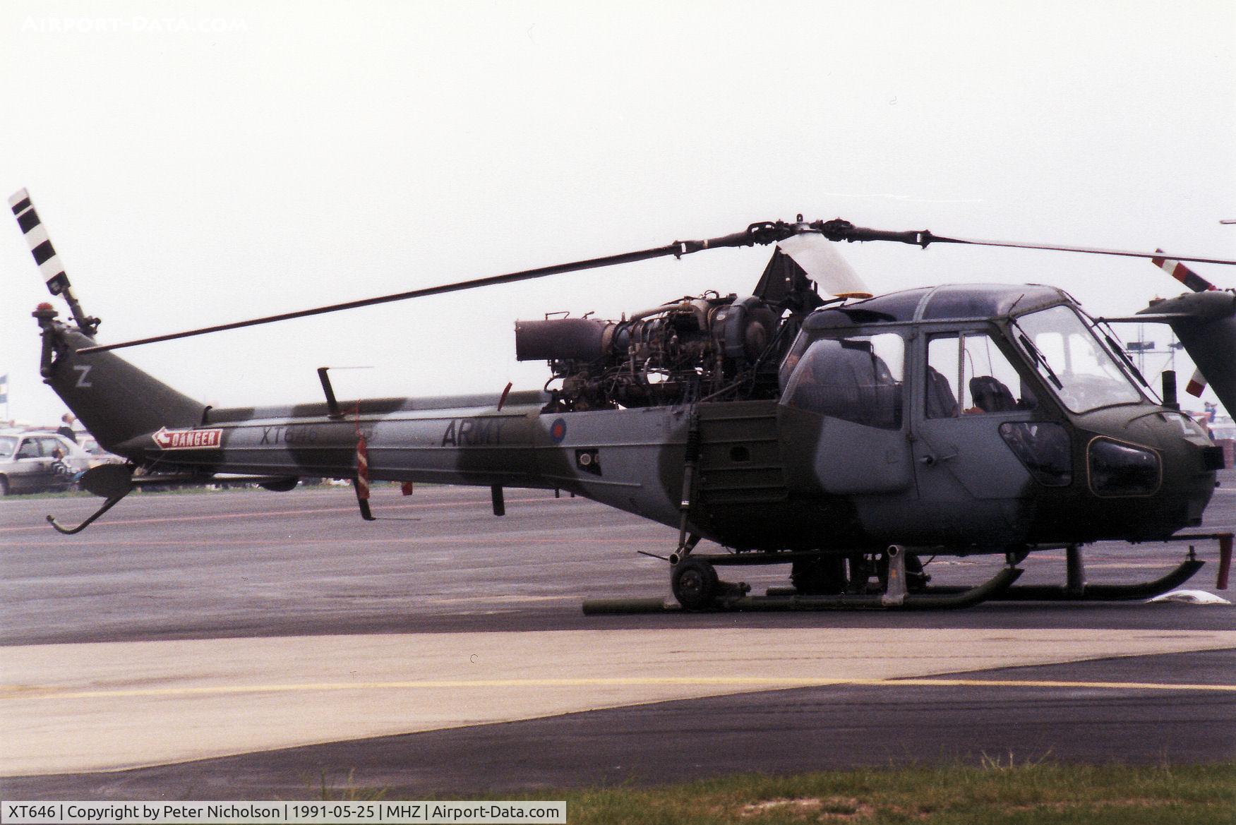 XT646, Westland Scout AH.1 C/N F9652, Scout AH.1 of 666 Squadron on display at the 1991 Mildenhall Air Fete.