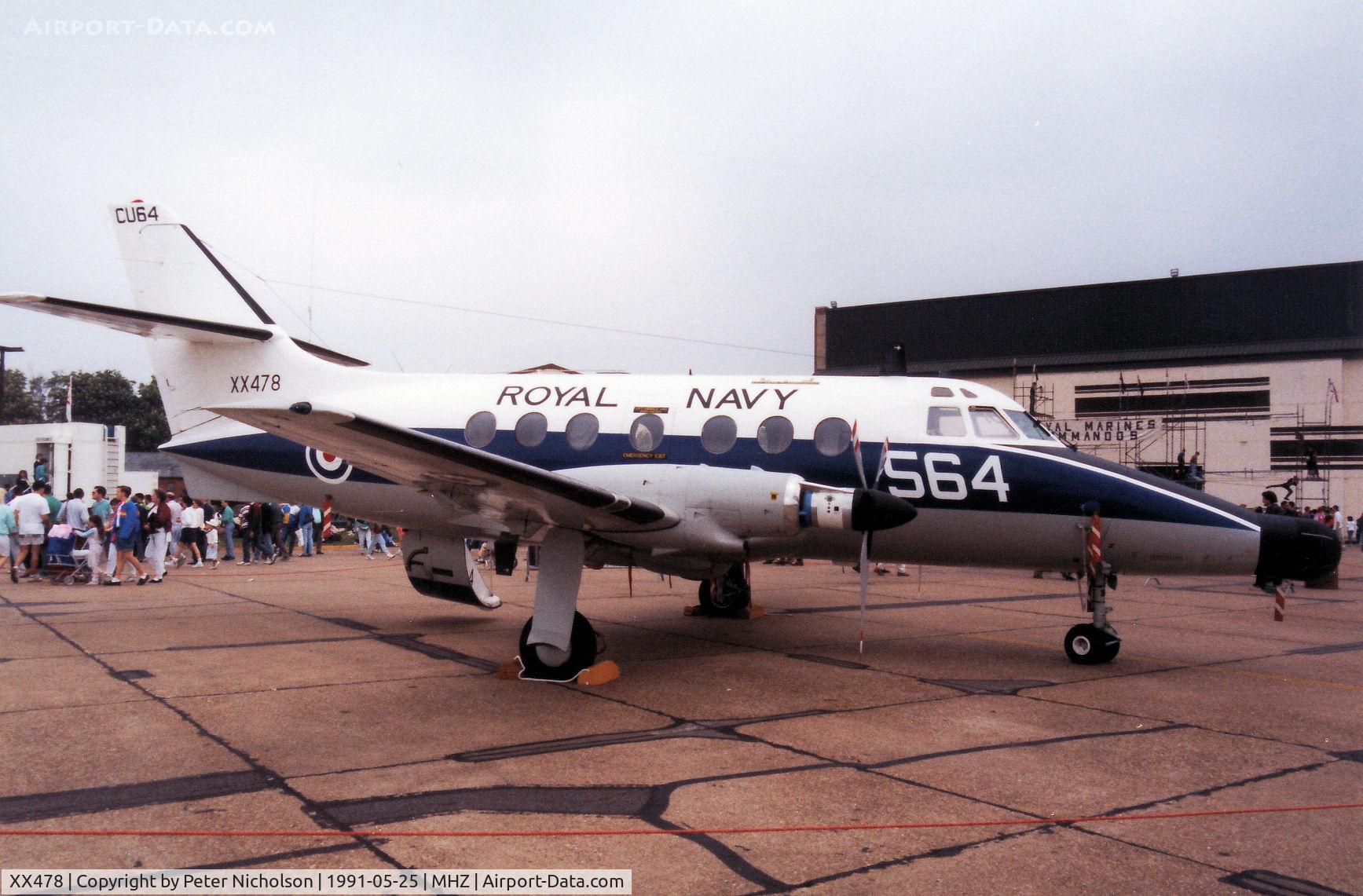 XX478, 1970 Scottish Aviation HP-137 Jetstream T.2 C/N 261, Jetstream T.2 of 750 Squadron at RNAS Culdrose on display at the 1991 Mildenhall Air Fete.