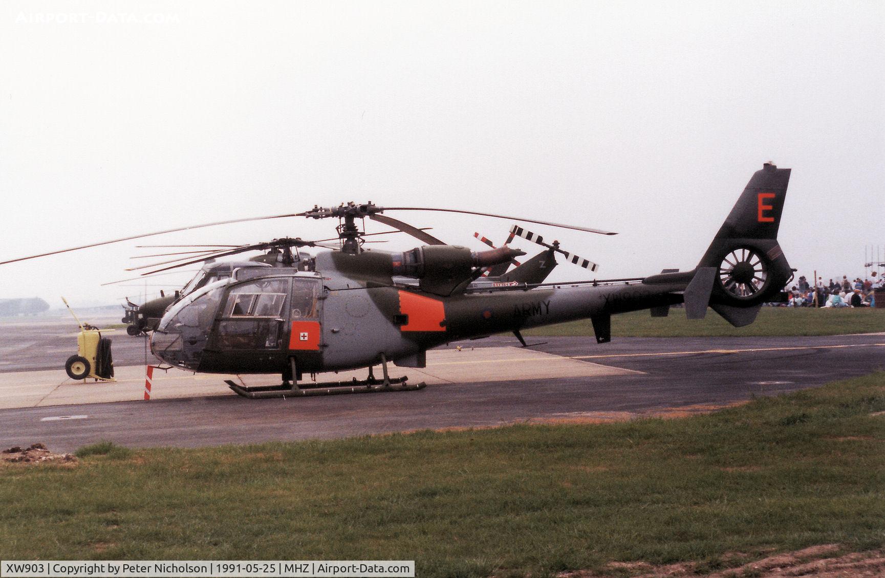 XW903, 1974 Westland SA-341B Gazelle AH1 C/N 1208, Gazelle AH.1 of 670 Squadron on the flight-line at the 1991 Mildenhall Air Fete.