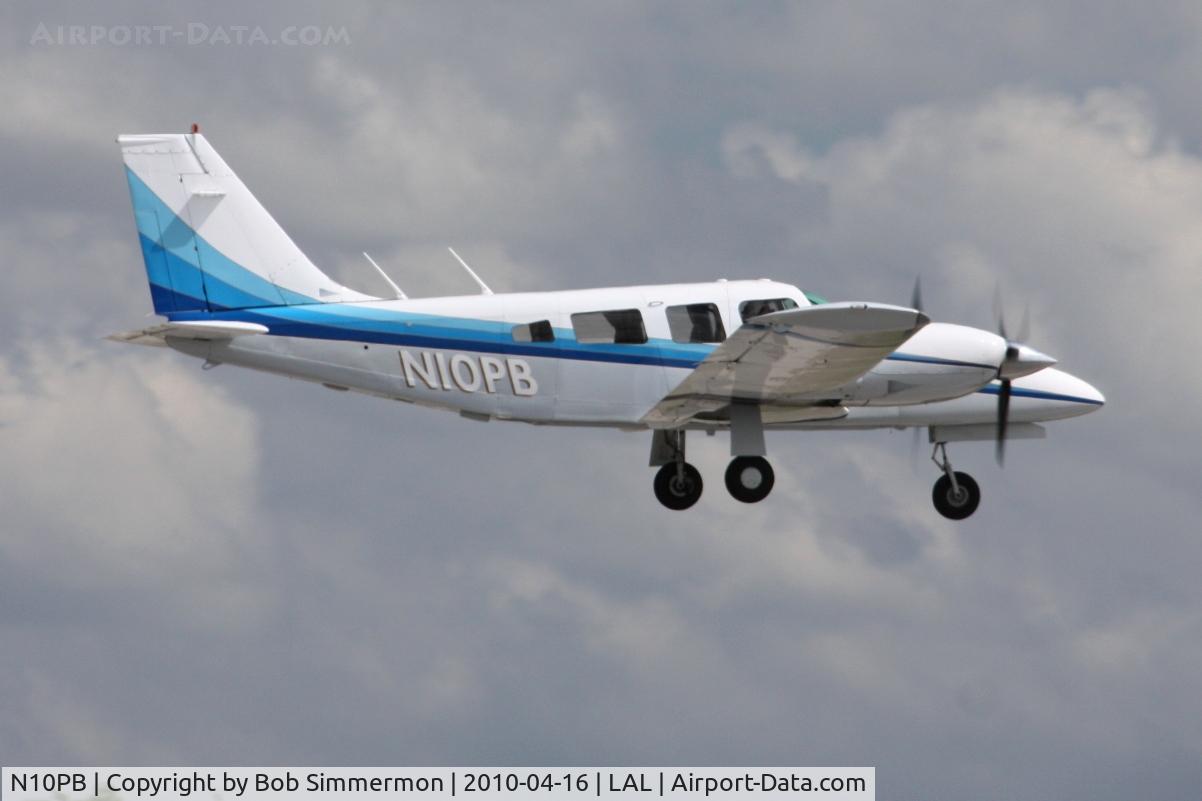 N10PB, 1974 Piper PA-34-200T Seneca II C/N 34-7570031, Arriving at Lakeland, Florida during Sun N Fun 2010.