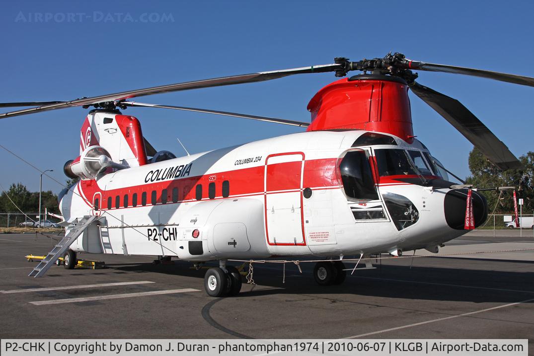 P2-CHK, 1981 Boeing 234UT Chinook C/N B.839, Waiting at KLGB for flight to harbor to be shipped overseas