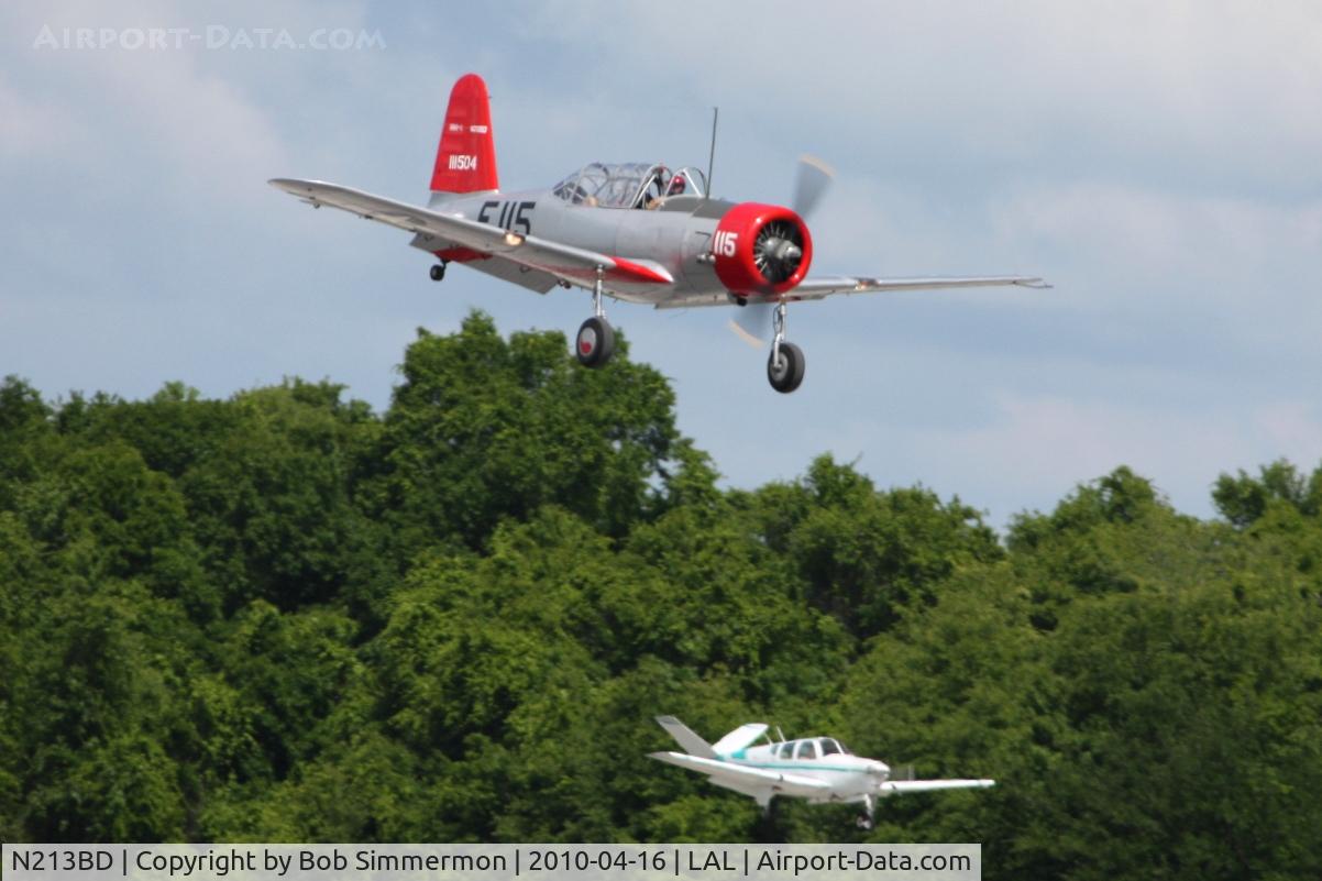 N213BD, 1941 Consolidated Vultee BT-13A C/N 2514, Arriving at Lakeland, Florida during Sun N Fun 2010.