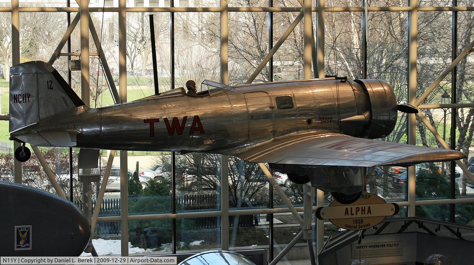 N11Y, 1930 Northrop 4A Alpha C/N 3, This aircraft was the third of Jack Northrop's Alpha design off the line.  Northrop's all-aluminum monocoque construction with fully cantilevered wing would gain fame in the legendary DC-2 and DC-3 aircraft.