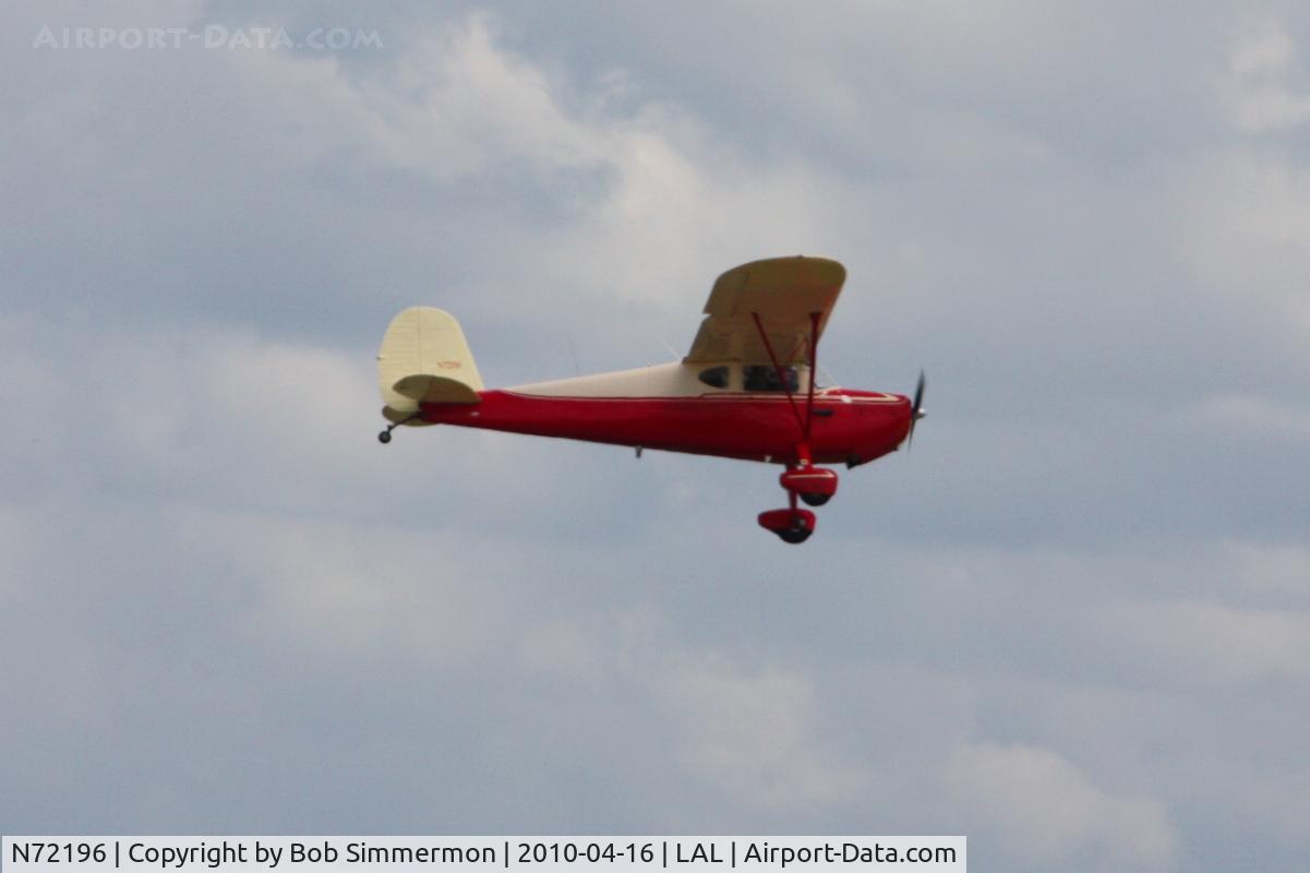 N72196, 1946 Cessna 140 C/N 9369, Arriving at Lakeland, Florida during Sun N Fun 2010.