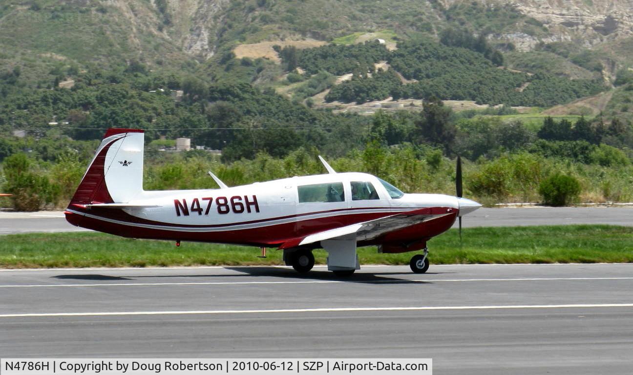 N4786H, 1979 Mooney M20J 201 C/N 24-0876, 1979 Mooney M20J 201, Lycoming IO-360 A&C 200 Hp, landing roll Rwy 22 returning from SMX