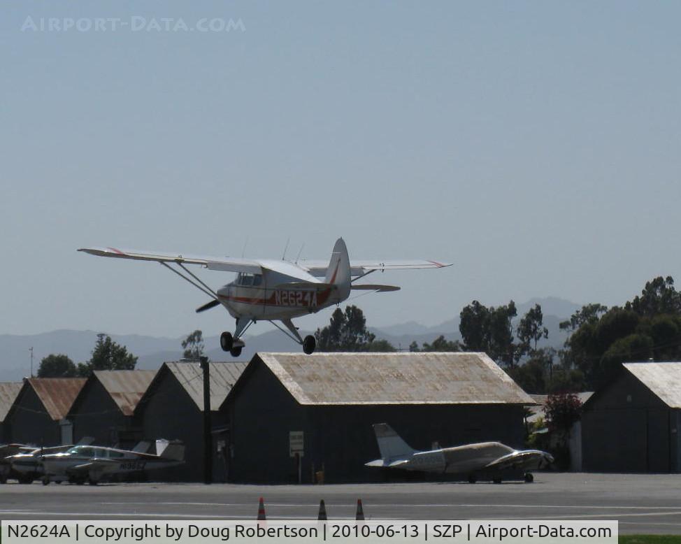 N2624A, 1953 Piper PA-22-135 Tri-Pacer C/N 22-1091, 1953 Piper PA-22-135 TRI-PACER, Lycoming O-320 upgrade, on short final Rwy 22