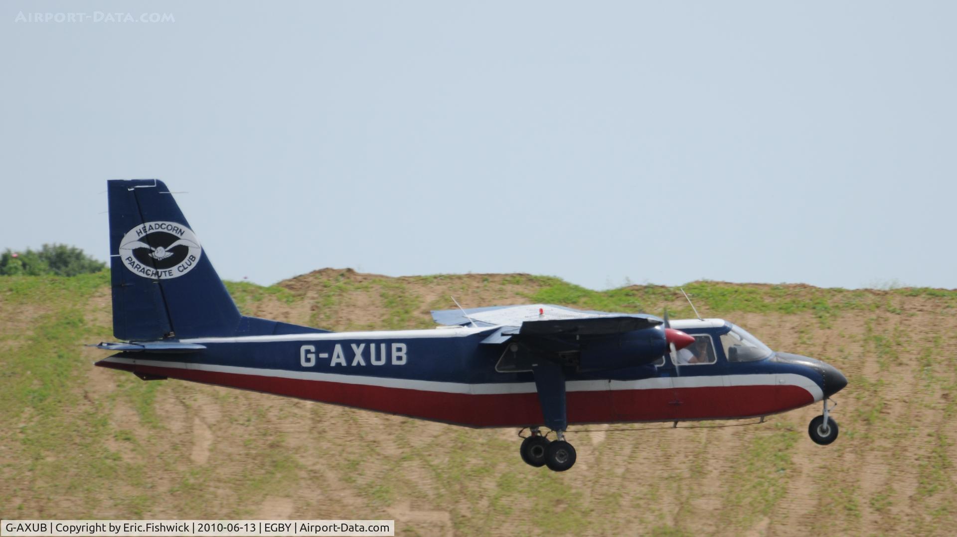 G-AXUB, 1969 Britten-Norman BN-2A Islander C/N 121, G-AXUB with parachutists on board at Bentwaters Park Airshow June 2010