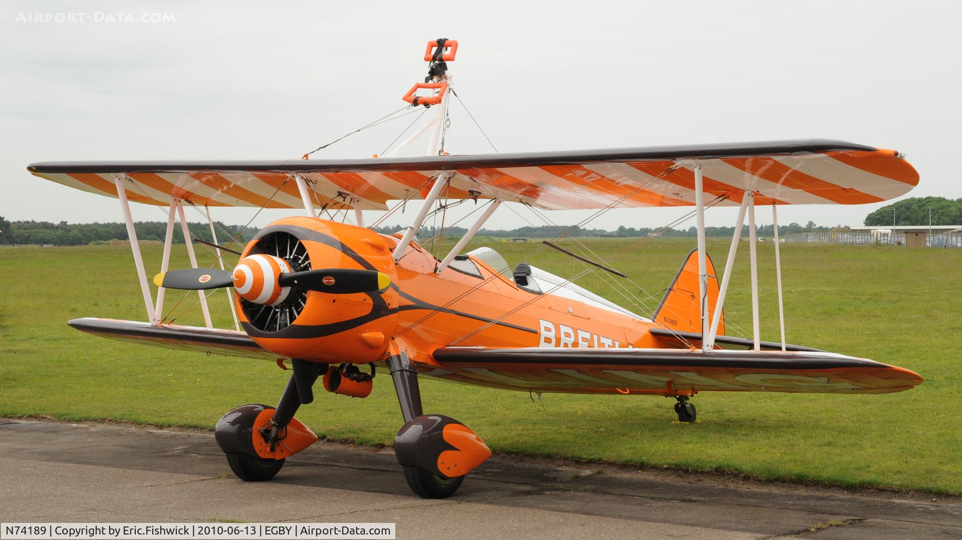 N74189, 1941 Boeing PT-17/R985 Kaydet (A75N1) C/N 75-717, N74189 with new Breitling paint scheme at Bentwaters Park Airshow June 2010