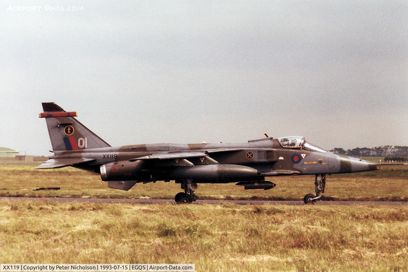 XX119, 1973 Sepecat Jaguar GR.1A C/N S.12, Jaguar GR.1A of 16[Reserve] Squadron at RAF Lossiemouth in the Summer of 1993.