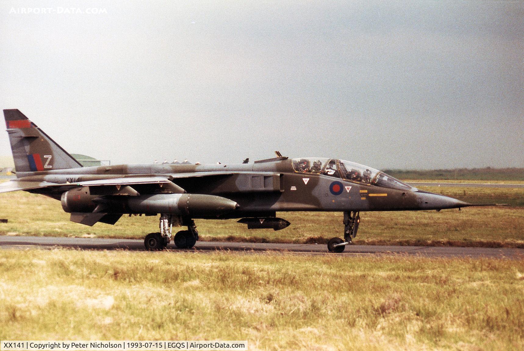 XX141, 1974 Sepecat Jaguar T.2A C/N B.6, Jaguar T.2A of 16[Reserve] Squadron at RAF Lossiemouth in the Summer of 1993.