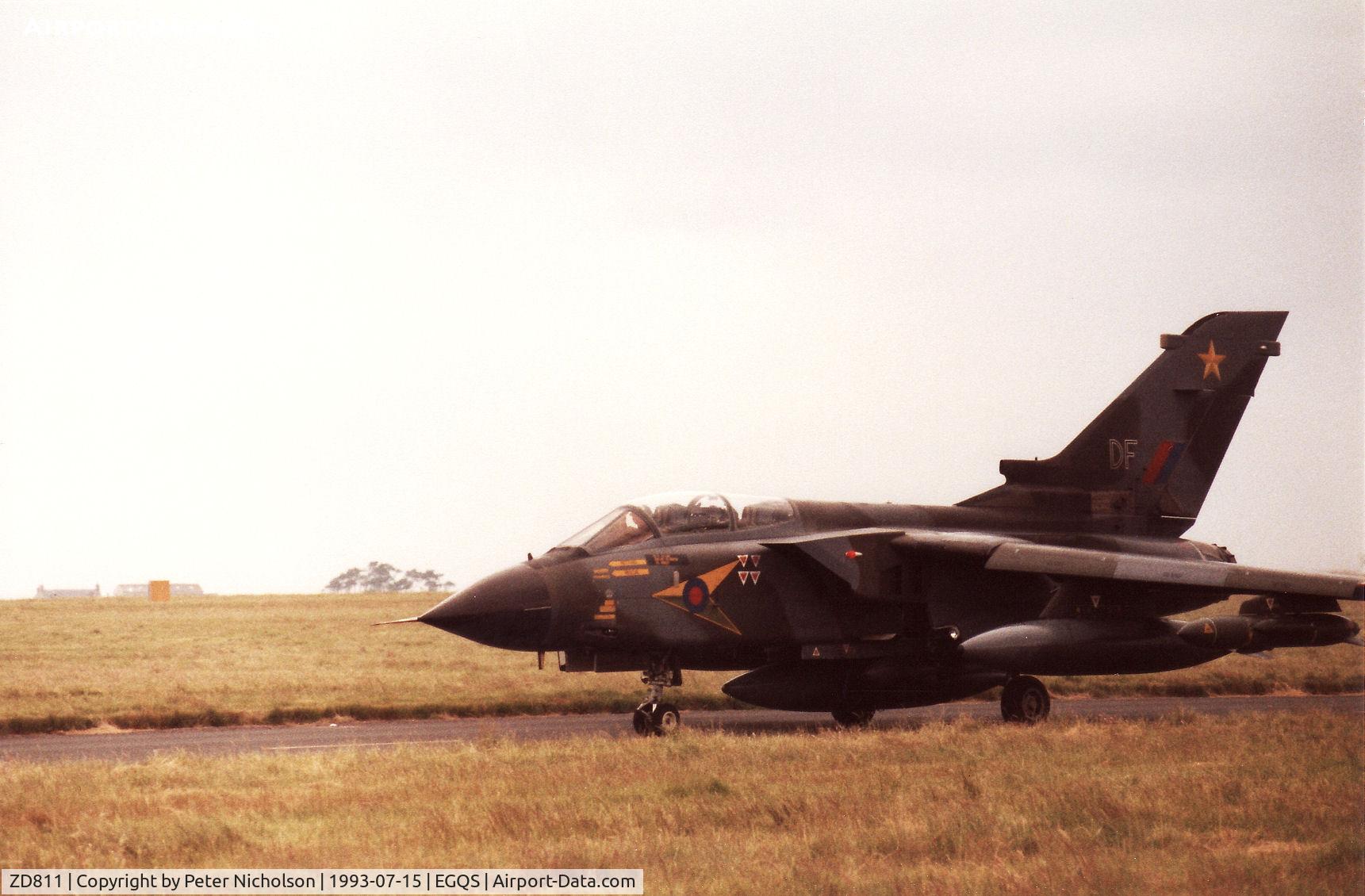 ZD811, 1985 Panavia Tornado GR.1 C/N 416/BS140/3190, Tornado GR.1, callsign Rafair 536C, of 31 Squadron seen at RAF Lossiemouth in the Summer of 1993.