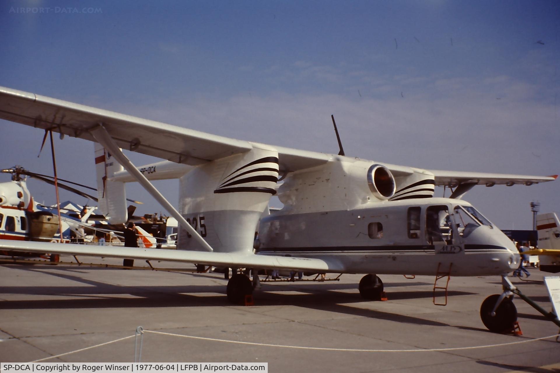SP-DCA, PZL-Mielec M-15 Belphoger C/N IS007-07, Show #325. Jet powered agricultural biplane on display at the Paris Air Show. Le Bourget 1977.
