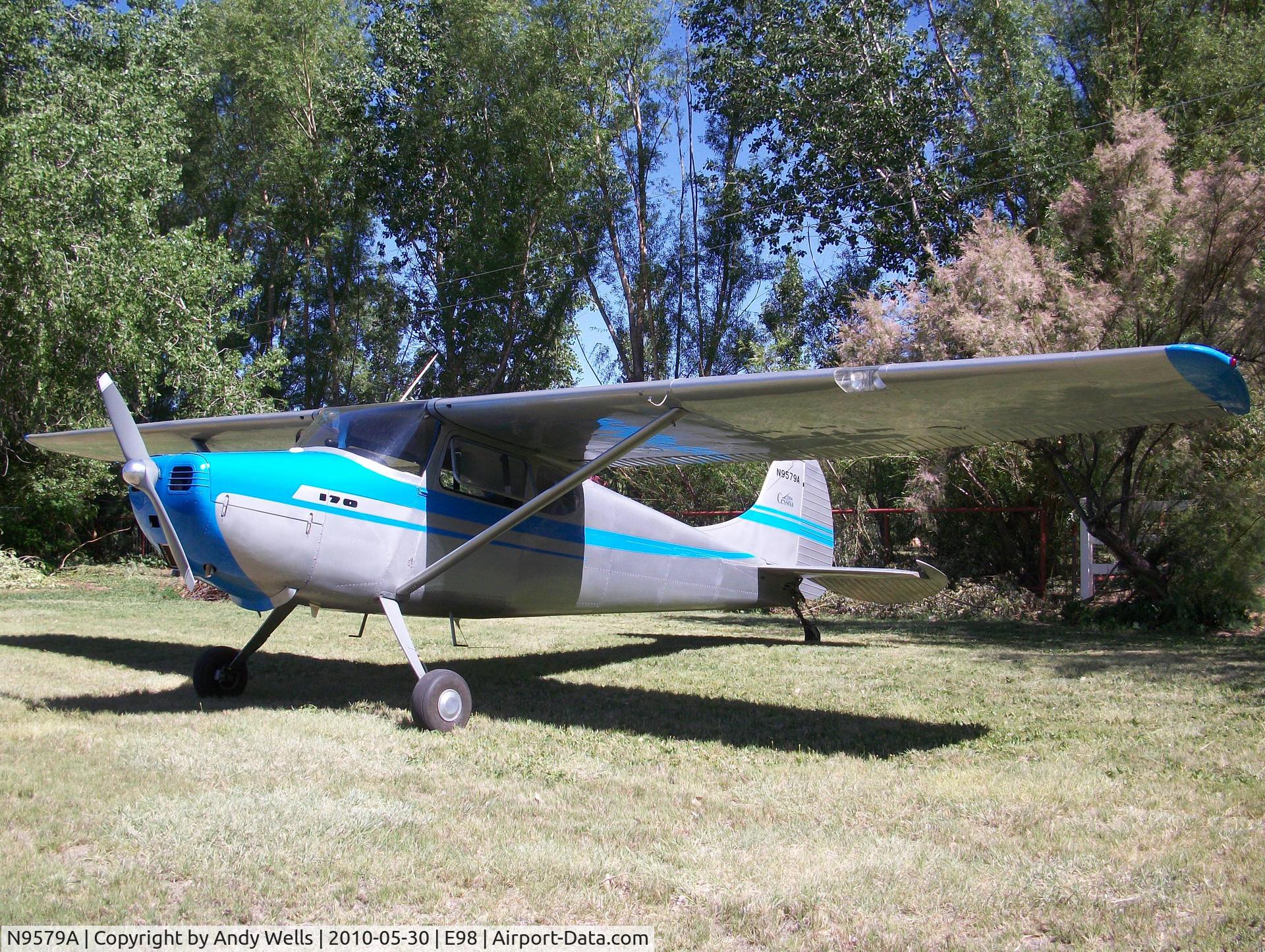 N9579A, 1949 Cessna 170A C/N 19140, I bought this plane in April 2010.  Here it is at a friend's house at the Mid Valley Airpark, Los Lunas NM.  I am about the 15th owner of this airplane, which has approx. 2750 TTAF and never been wrecked (if you believe the logs). The plane is based in Sa